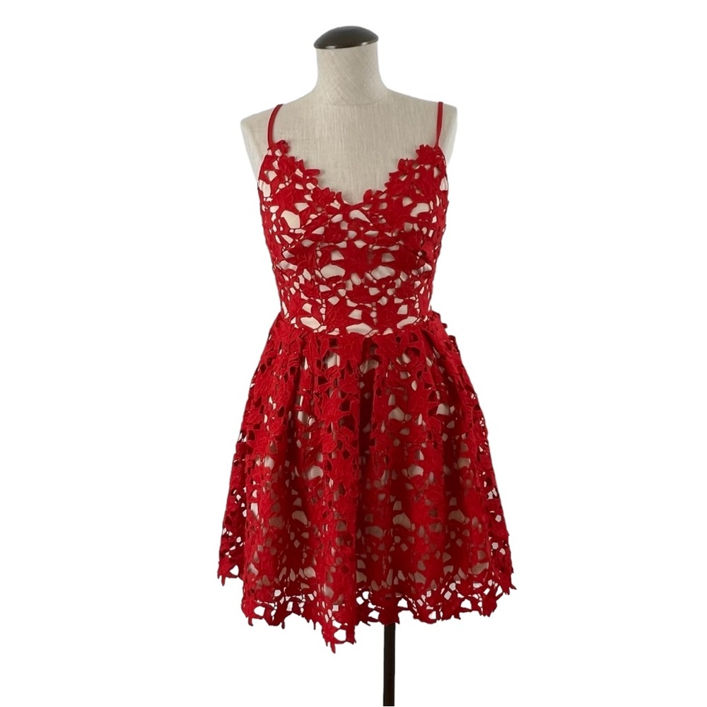 Two Sisters the Label Red Electra Embroidered Lace Mini Dress 8